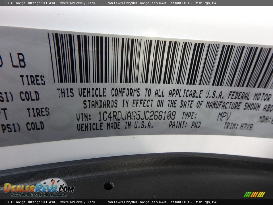 2018 Dodge Durango SXT AWD White Knuckle / Black Photo #14