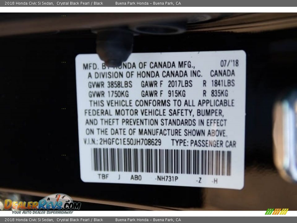 2018 Honda Civic Si Sedan Crystal Black Pearl / Black Photo #30