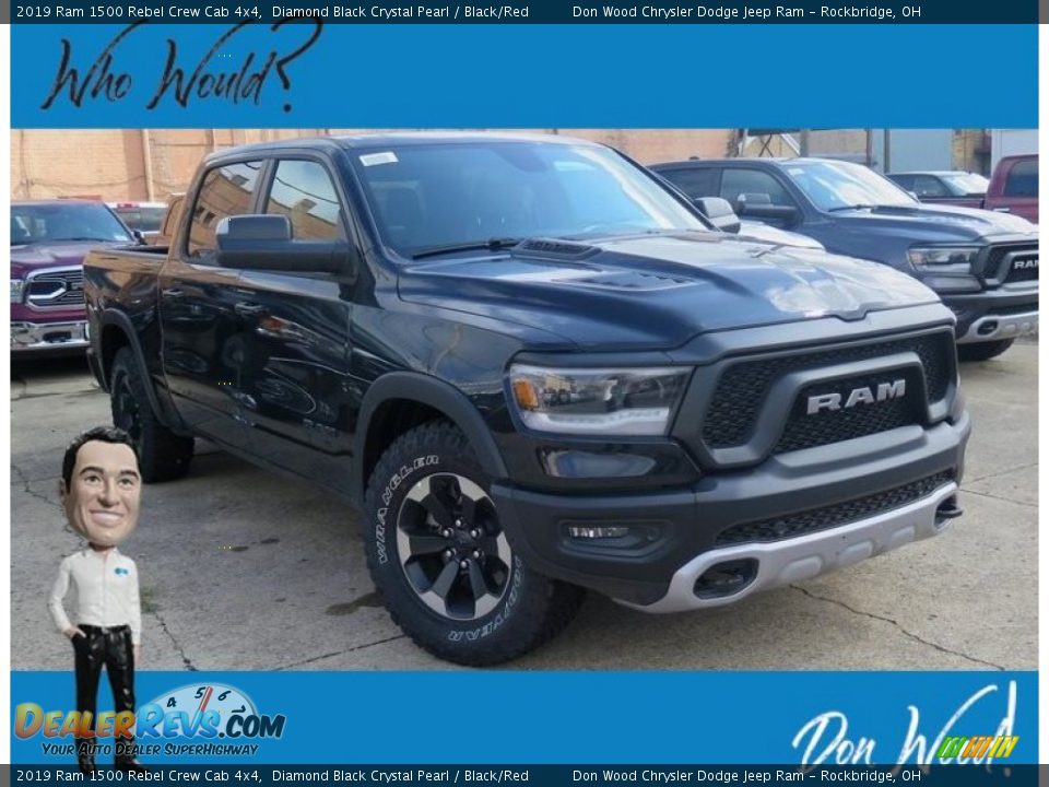 2019 Ram 1500 Rebel Crew Cab 4x4 Diamond Black Crystal Pearl / Black/Red Photo #1