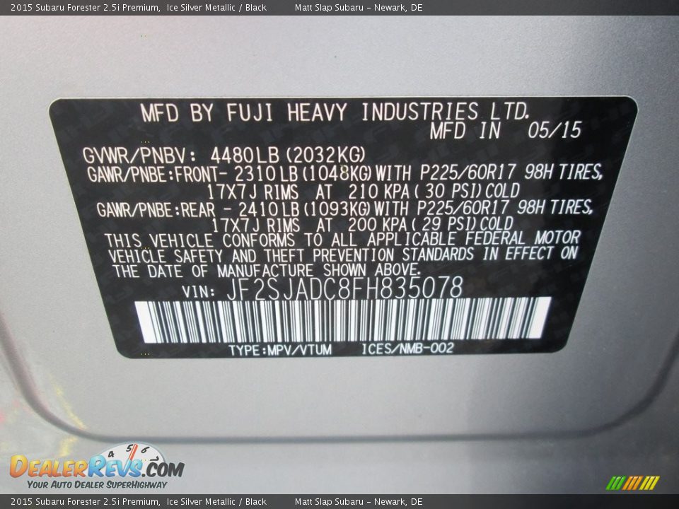 2015 Subaru Forester 2.5i Premium Ice Silver Metallic / Black Photo #29