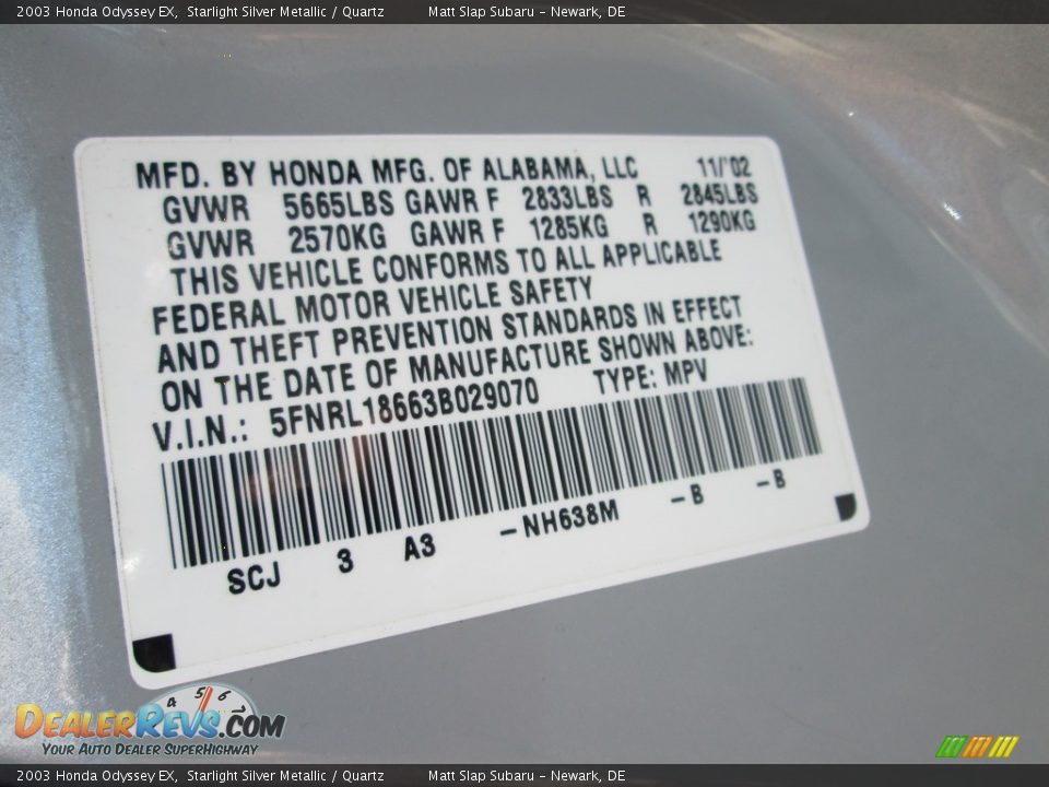 2003 Honda Odyssey EX Starlight Silver Metallic / Quartz Photo #26