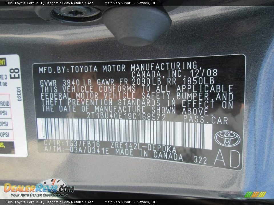 2009 Toyota Corolla LE Magnetic Gray Metallic / Ash Photo #28