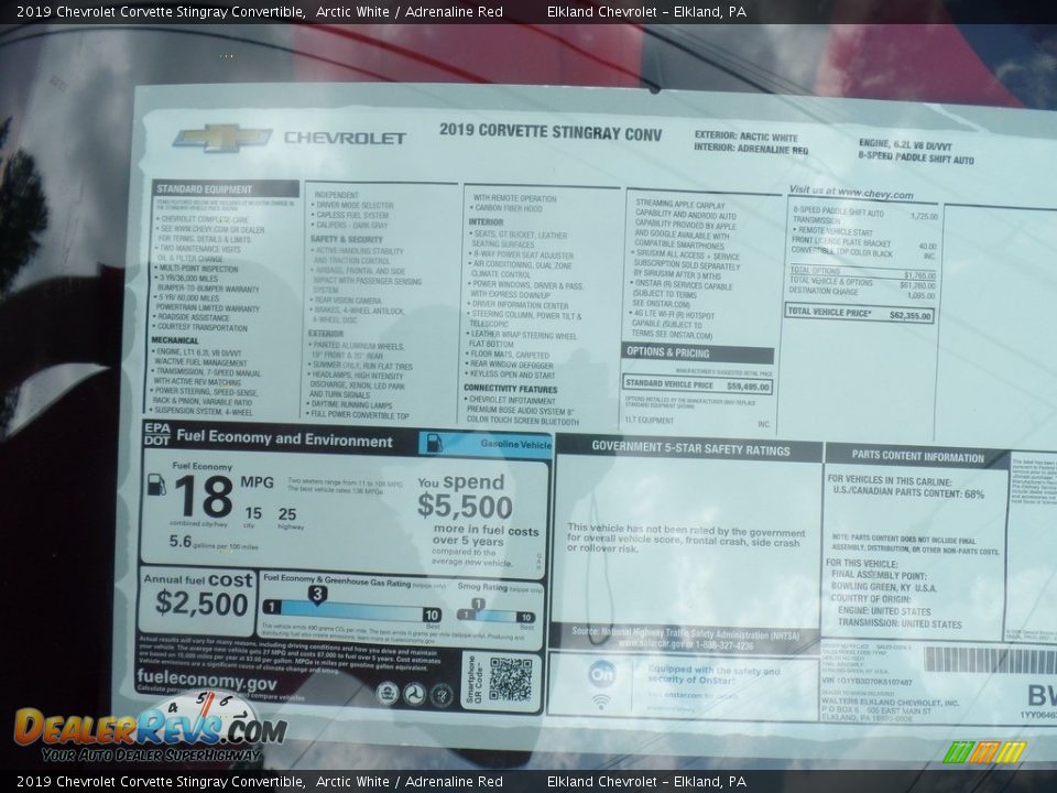 2019 Chevrolet Corvette Stingray Convertible Arctic White / Adrenaline Red Photo #36