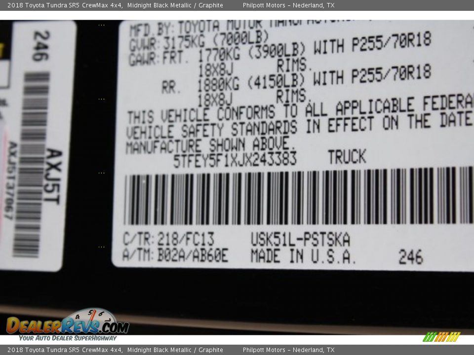 2018 Toyota Tundra SR5 CrewMax 4x4 Midnight Black Metallic / Graphite Photo #35