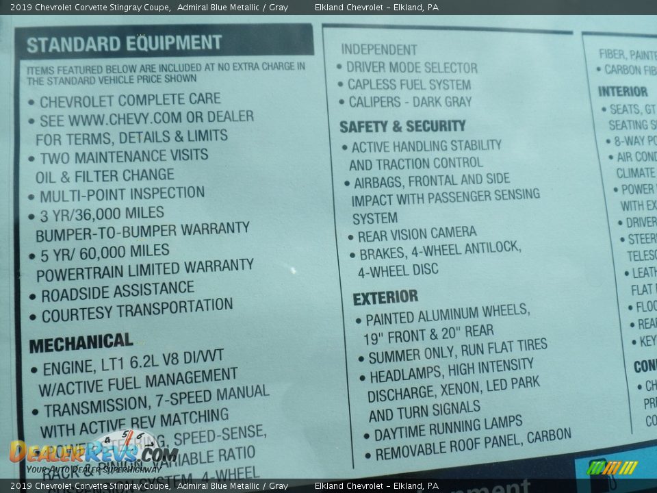 2019 Chevrolet Corvette Stingray Coupe Admiral Blue Metallic / Gray Photo #35