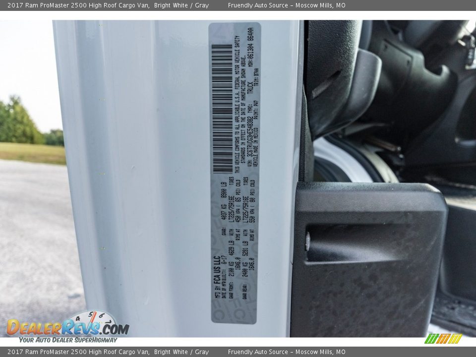 2017 Ram ProMaster 2500 High Roof Cargo Van Bright White / Gray Photo #30
