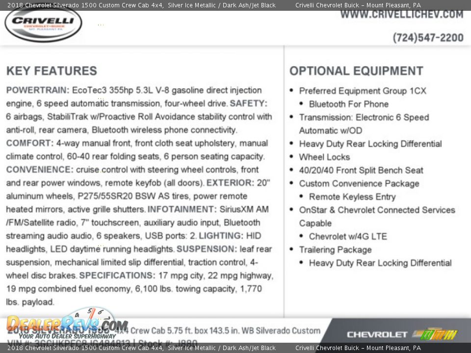 2018 Chevrolet Silverado 1500 Custom Crew Cab 4x4 Silver Ice Metallic / Dark Ash/Jet Black Photo #7