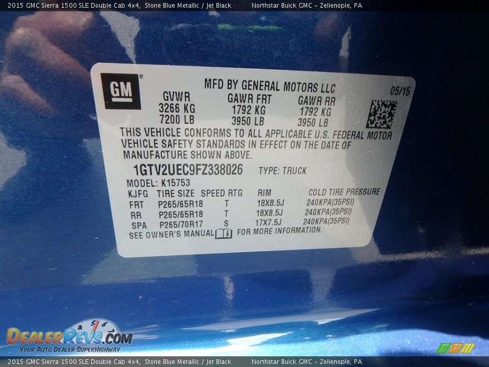 2015 GMC Sierra 1500 SLE Double Cab 4x4 Stone Blue Metallic / Jet Black Photo #22