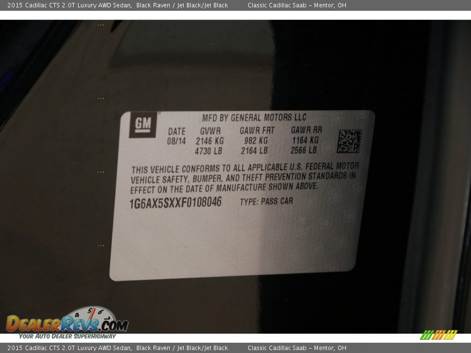 2015 Cadillac CTS 2.0T Luxury AWD Sedan Black Raven / Jet Black/Jet Black Photo #27