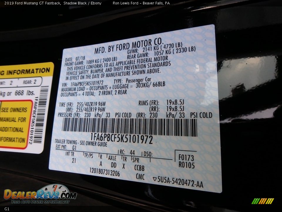 Ford Color Code G1 Shadow Black