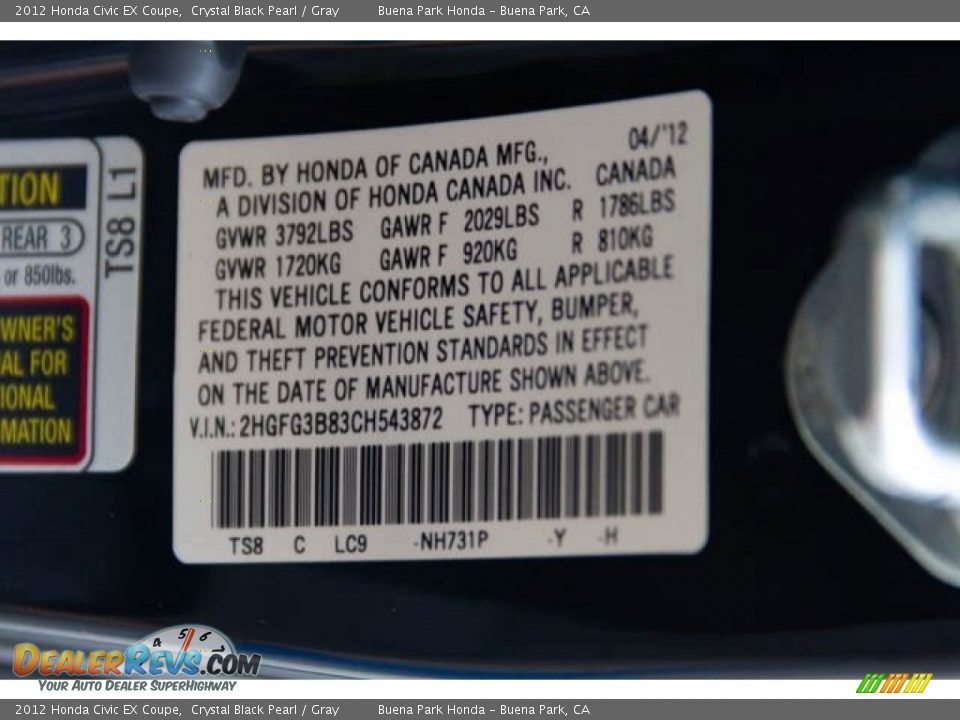 2012 Honda Civic EX Coupe Crystal Black Pearl / Gray Photo #31