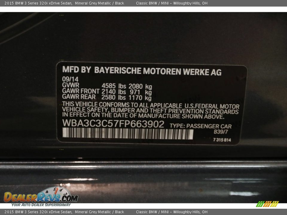 2015 BMW 3 Series 320i xDrive Sedan Mineral Grey Metallic / Black Photo #22