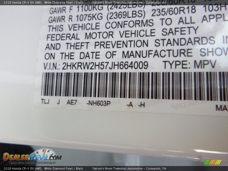 2018 Honda CR-V EX AWD White Diamond Pearl / Black Photo #12