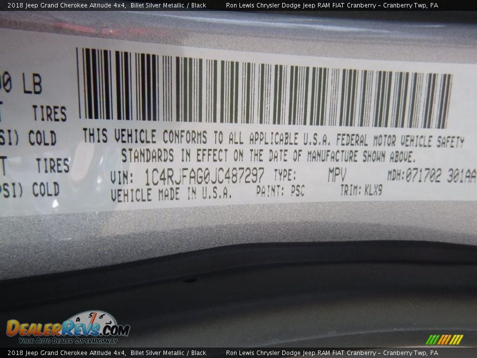 2018 Jeep Grand Cherokee Altitude 4x4 Billet Silver Metallic / Black Photo #15