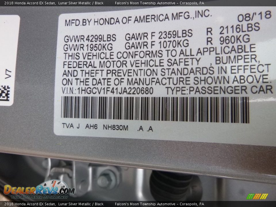 2018 Honda Accord EX Sedan Lunar Silver Metallic / Black Photo #12
