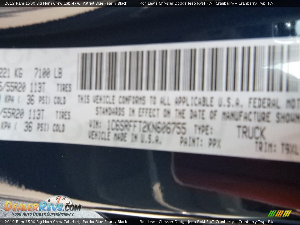 2019 Ram 1500 Big Horn Crew Cab 4x4 Patriot Blue Pearl / Black Photo #14