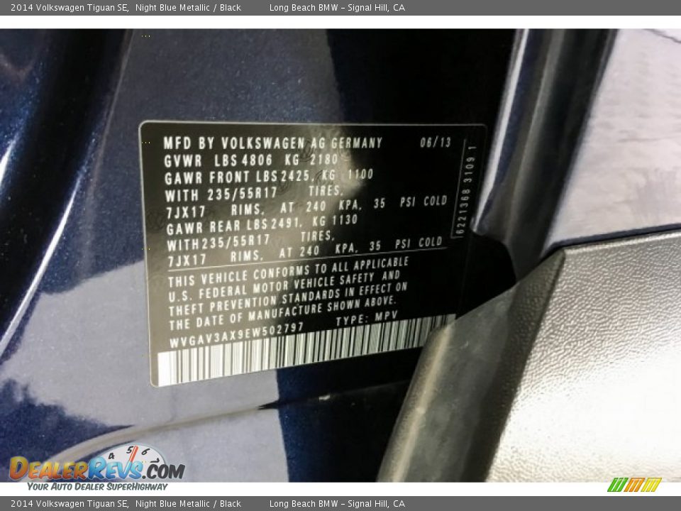 2014 Volkswagen Tiguan SE Night Blue Metallic / Black Photo #21