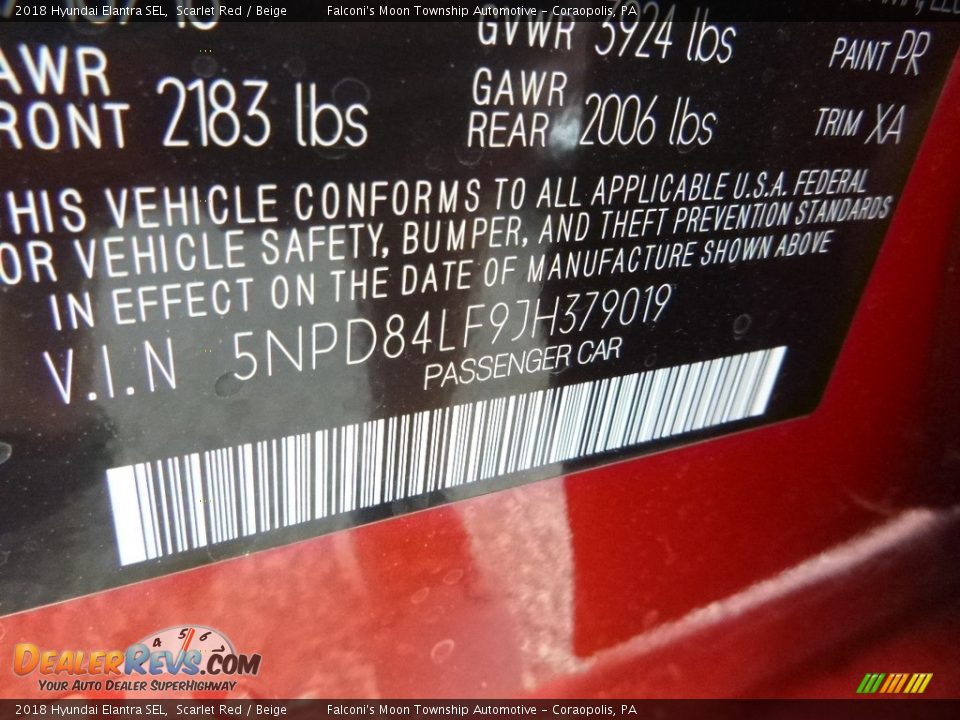 2018 Hyundai Elantra SEL Scarlet Red / Beige Photo #13