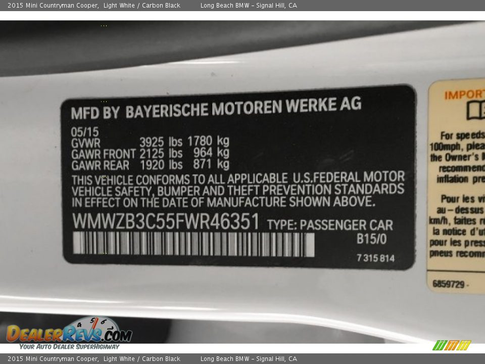 2015 Mini Countryman Cooper Light White / Carbon Black Photo #20