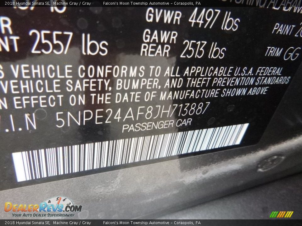 2018 Hyundai Sonata SE Machine Gray / Gray Photo #13