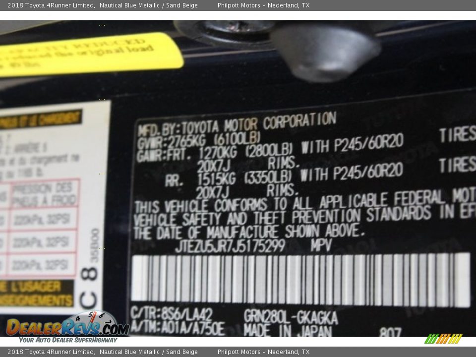 2018 Toyota 4Runner Limited Nautical Blue Metallic / Sand Beige Photo #36