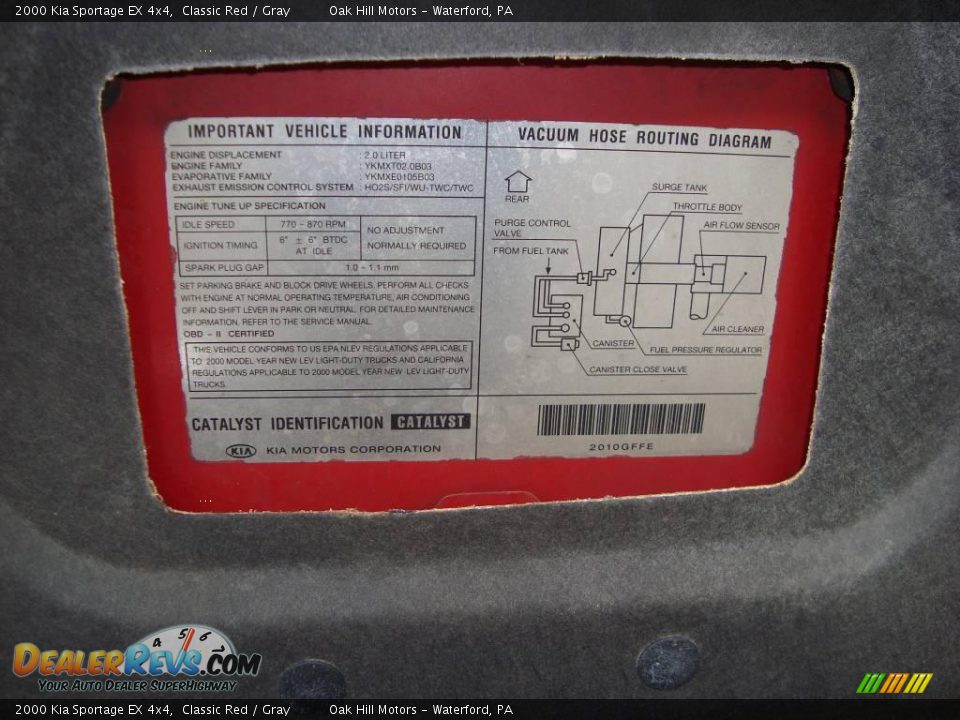 2000 Kia Sportage EX 4x4 Classic Red / Gray Photo #17