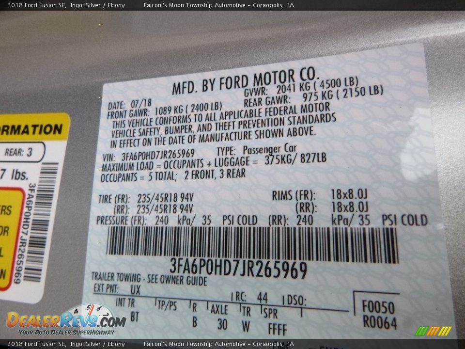 2018 Ford Fusion SE Ingot Silver / Ebony Photo #12