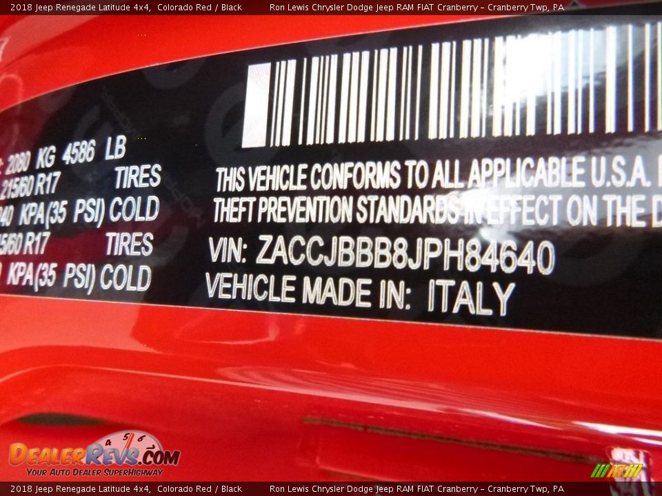 2018 Jeep Renegade Latitude 4x4 Colorado Red / Black Photo #16