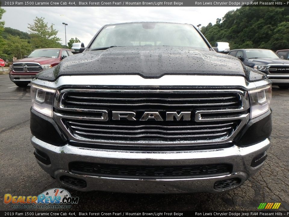 2019 Ram 1500 Laramie Crew Cab 4x4 Black Forest Green Pearl / Mountain Brown/Light Frost Beige Photo #8