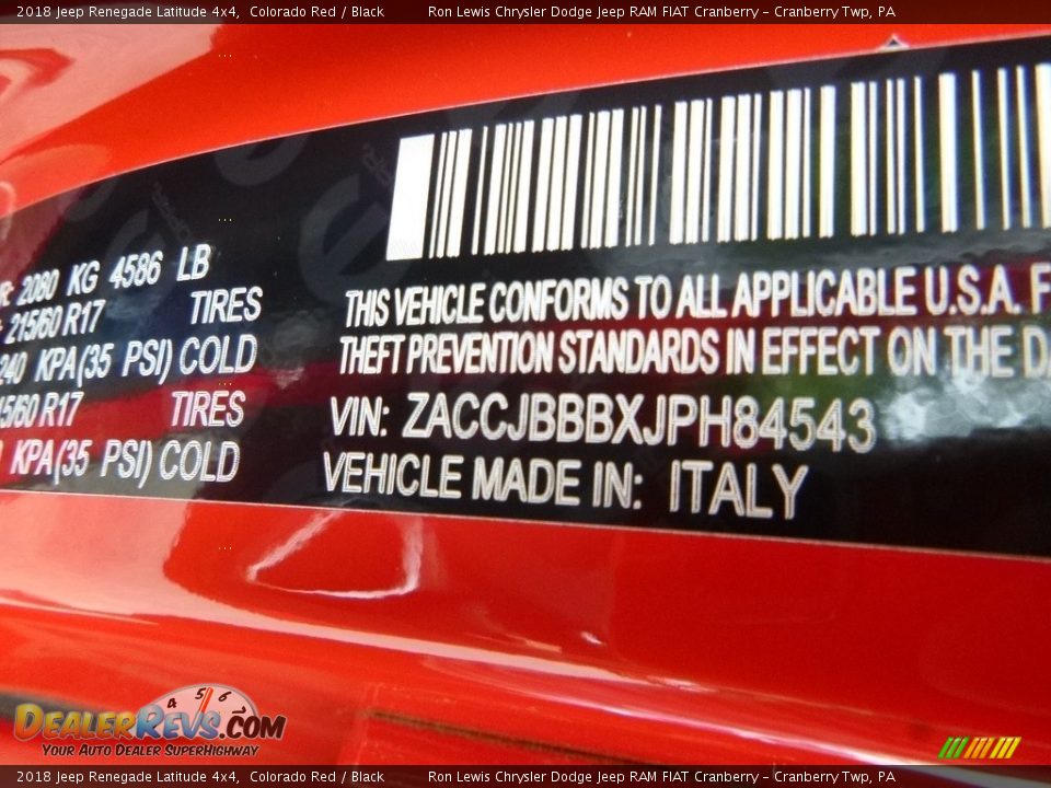 2018 Jeep Renegade Latitude 4x4 Colorado Red / Black Photo #14