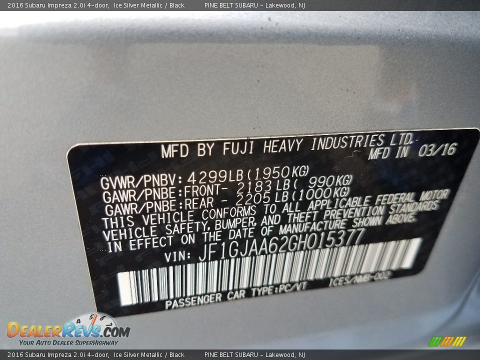 2016 Subaru Impreza 2.0i 4-door Ice Silver Metallic / Black Photo #24