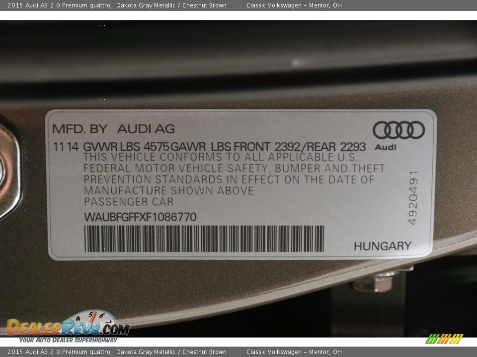 2015 Audi A3 2.0 Premium quattro Dakota Gray Metallic / Chestnut Brown Photo #24