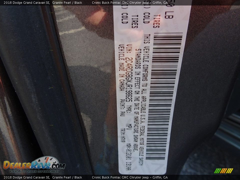 2018 Dodge Grand Caravan SE Granite Pearl / Black Photo #18