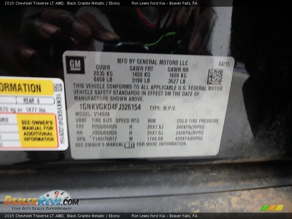 2015 Chevrolet Traverse LT AWD Black Granite Metallic / Ebony Photo #17