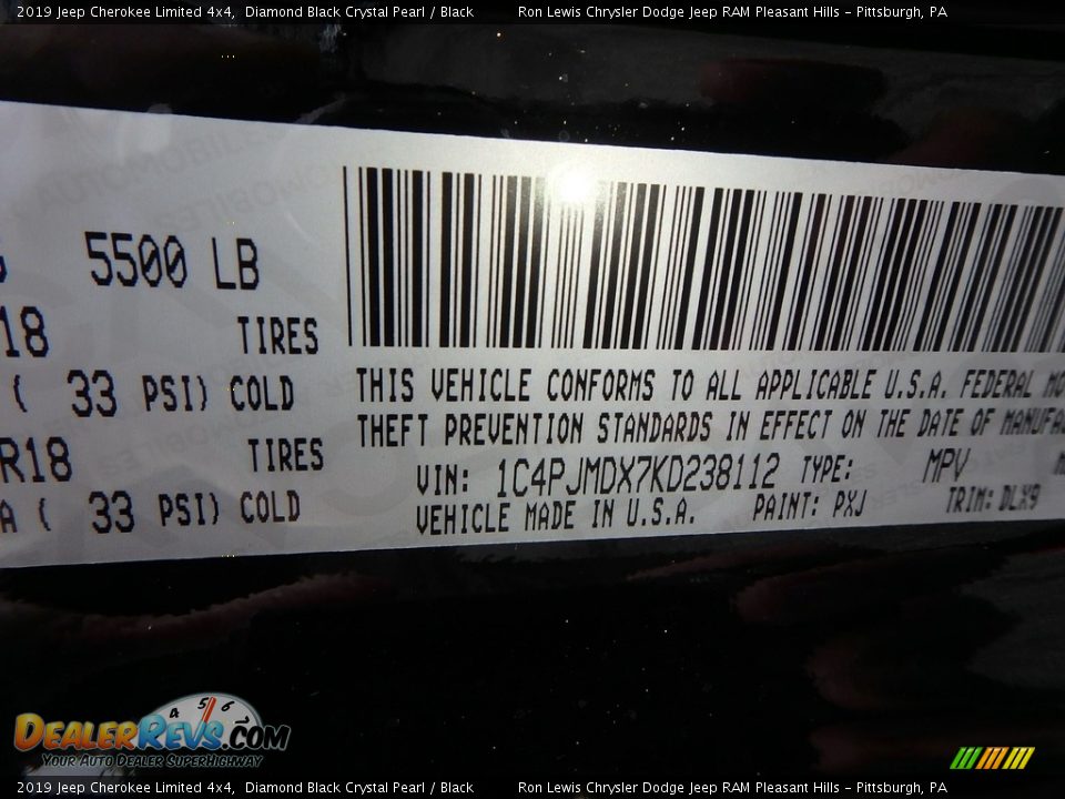 2019 Jeep Cherokee Limited 4x4 Diamond Black Crystal Pearl / Black Photo #14