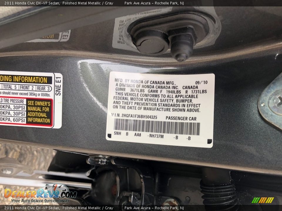 2011 Honda Civic DX-VP Sedan Polished Metal Metallic / Gray Photo #20