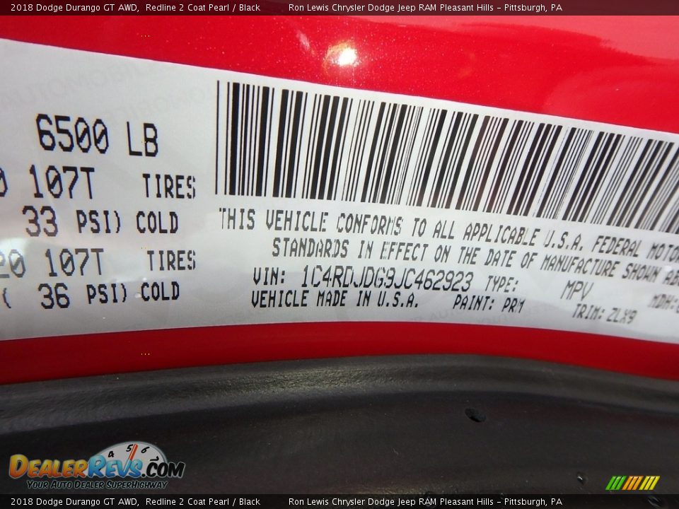 2018 Dodge Durango GT AWD Redline 2 Coat Pearl / Black Photo #14