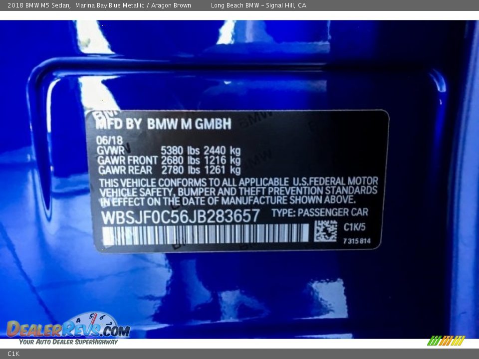 BMW Color Code C1K Marina Bay Blue Metallic