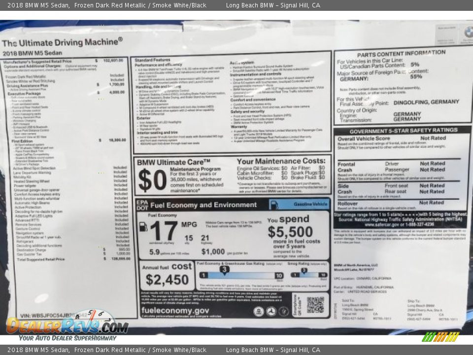 2018 BMW M5 Sedan Frozen Dark Red Metallic / Smoke White/Black Photo #10