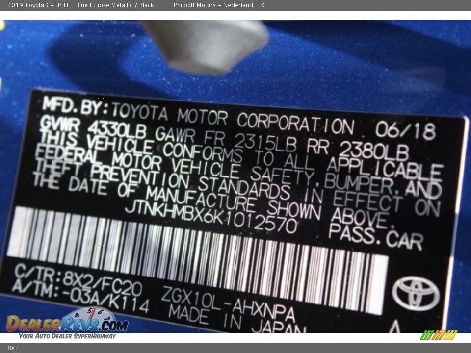 Toyota Color Code 8X2 Blue Eclipse Metallic