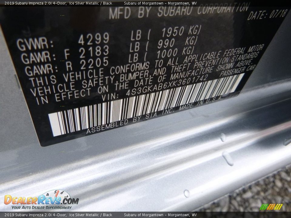 2019 Subaru Impreza 2.0i 4-Door Ice Silver Metallic / Black Photo #16