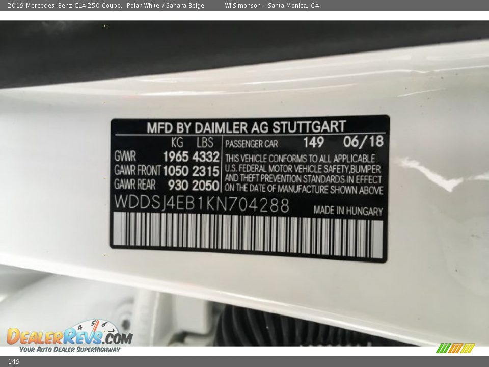 Mercedes-Benz Color Code 149 Polar White