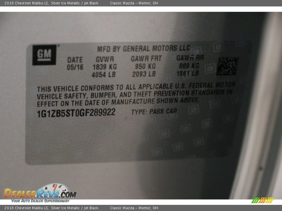 2016 Chevrolet Malibu LS Silver Ice Metallic / Jet Black Photo #18