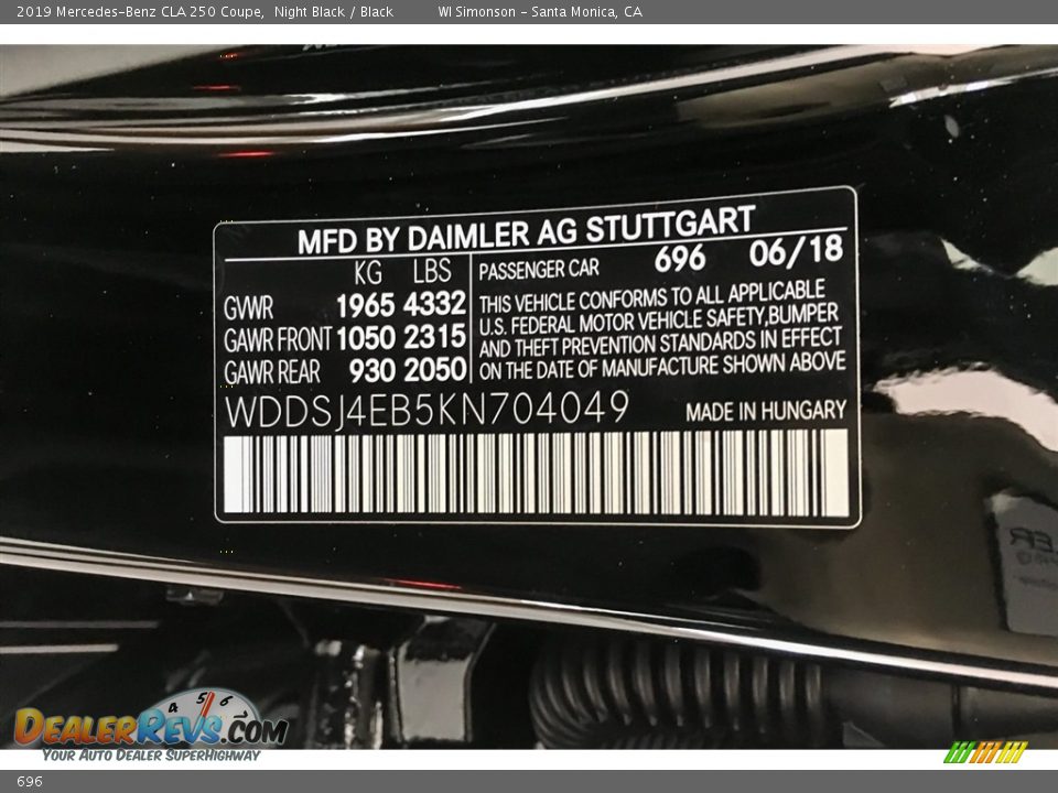 Mercedes-Benz Color Code 696 Night Black