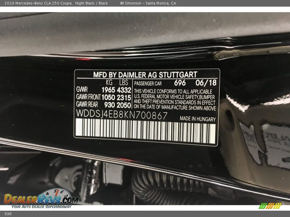 Mercedes-Benz Color Code 696 Night Black