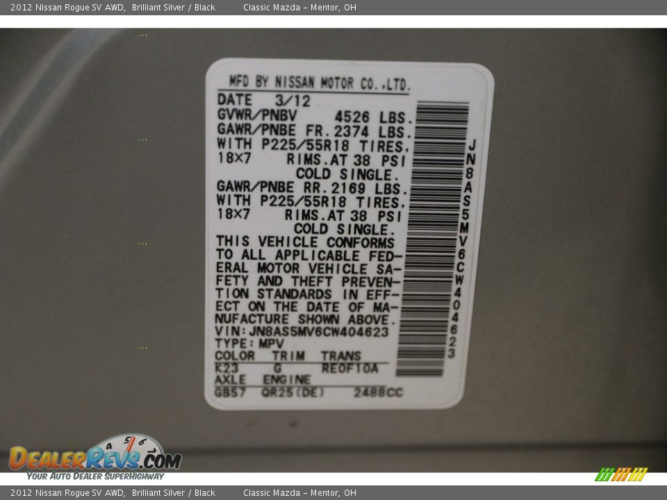 2012 Nissan Rogue SV AWD Brilliant Silver / Black Photo #24