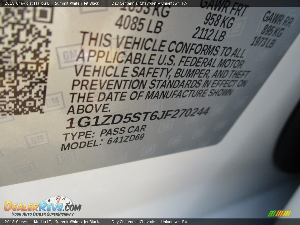 2018 Chevrolet Malibu LT Summit White / Jet Black Photo #14