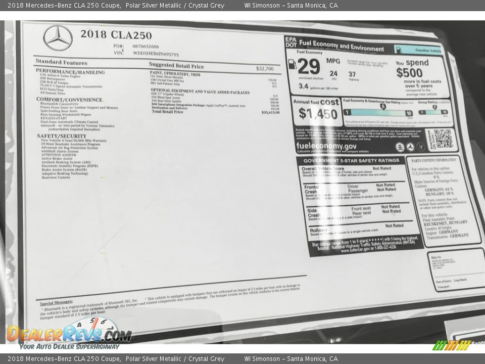 2018 Mercedes-Benz CLA 250 Coupe Polar Silver Metallic / Crystal Grey Photo #10