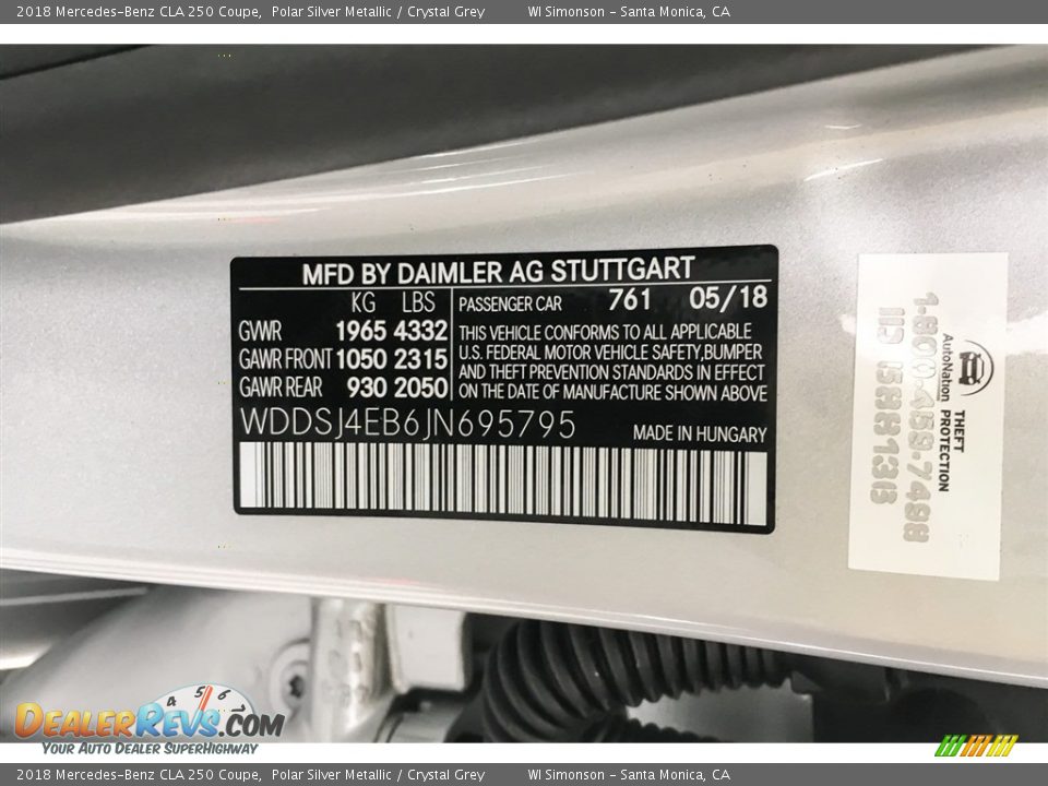 2018 Mercedes-Benz CLA 250 Coupe Polar Silver Metallic / Crystal Grey Photo #11
