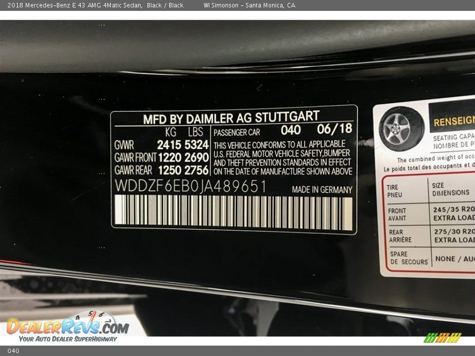 Mercedes-Benz Color Code 040 Black